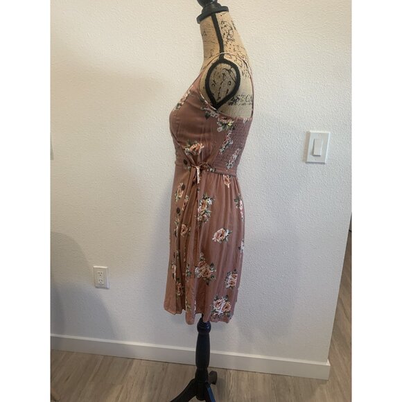 (C-198)Xhilaration Floral Wrap Dress Women’s Medium Pink Button Front Sundress - Picture 3 of 9